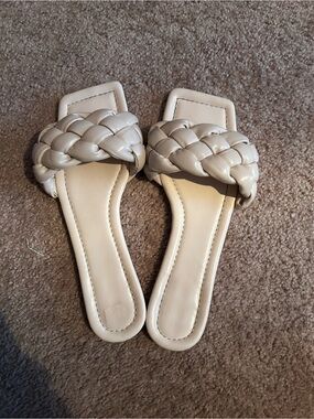 Woven Strap Slide Sandals - Cream